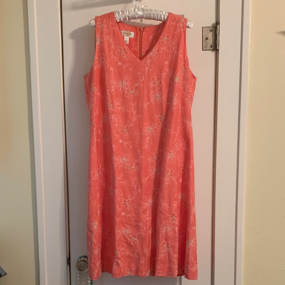 Talbots Linen Blend Sheath Dress, Floral Embroidery, Hidden Zip, Classic & EUC
